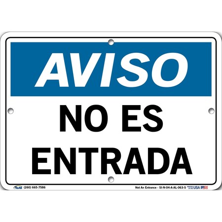 Vestil Aluminum Sign, 7-1/2" Height, 10-1/2" Width, Aluminum, Rectangle, Spanish SI-N-04-A-AL-063-S